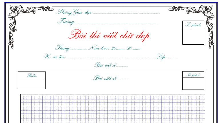 Mẫu giấy thi chữ đẹp
