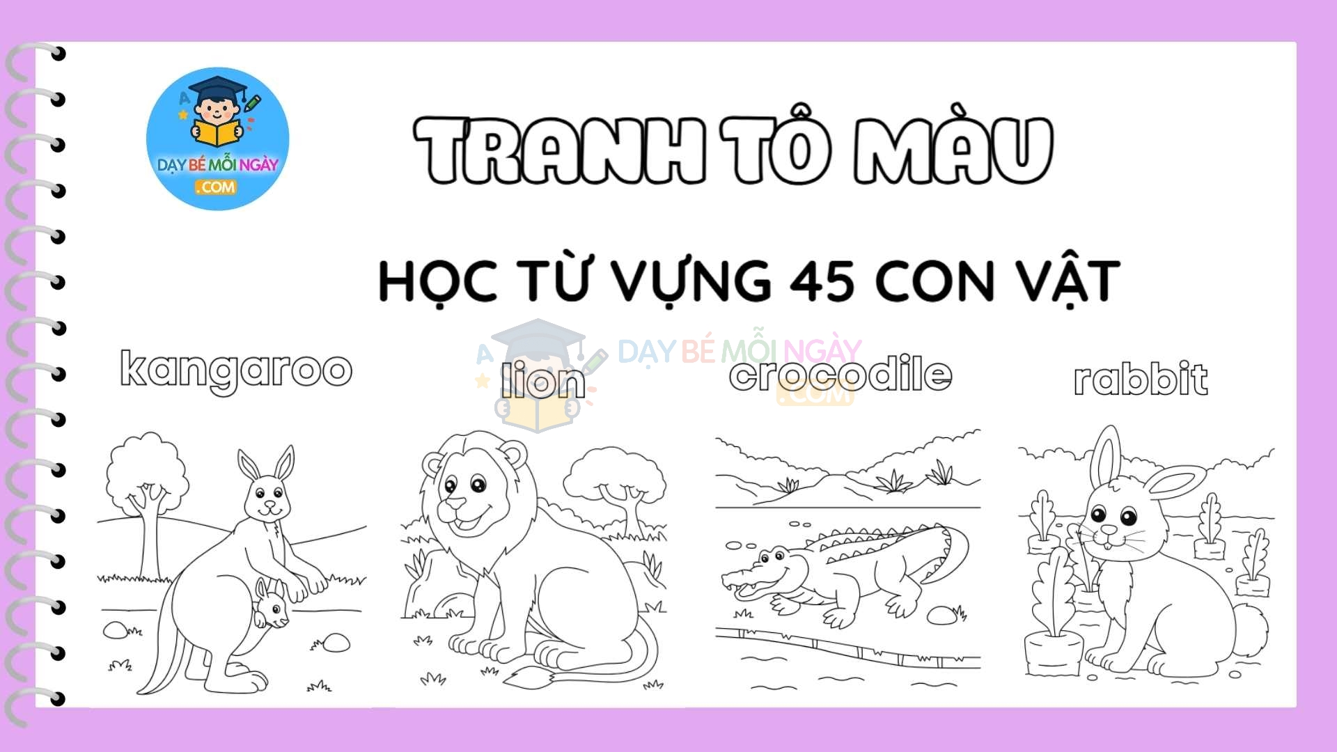 Tranh tô màu học từ vụng 45 con vật