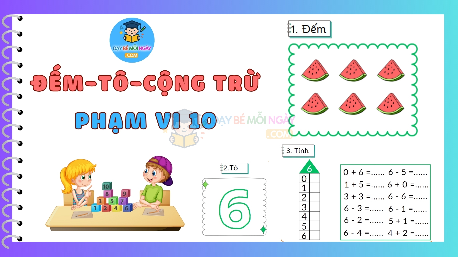 Đếm, tô, cộng trừ phạm vi 10