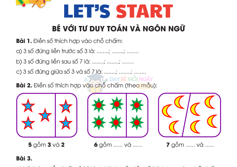 Phiếu trải nghiệm tư duy toán và ngôn ngữ ( 5 phiếu)